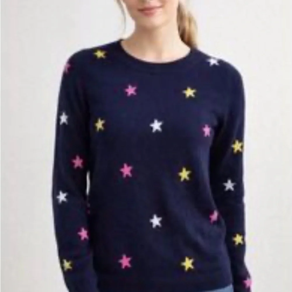 J. Crew 100% Cashmere vintage Crewneck Sweater in an intarsia-knit Stars pattern